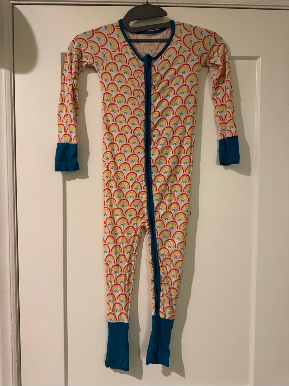 Little Sleepies Rainbow Print Footie Pajamas with Blue Trim